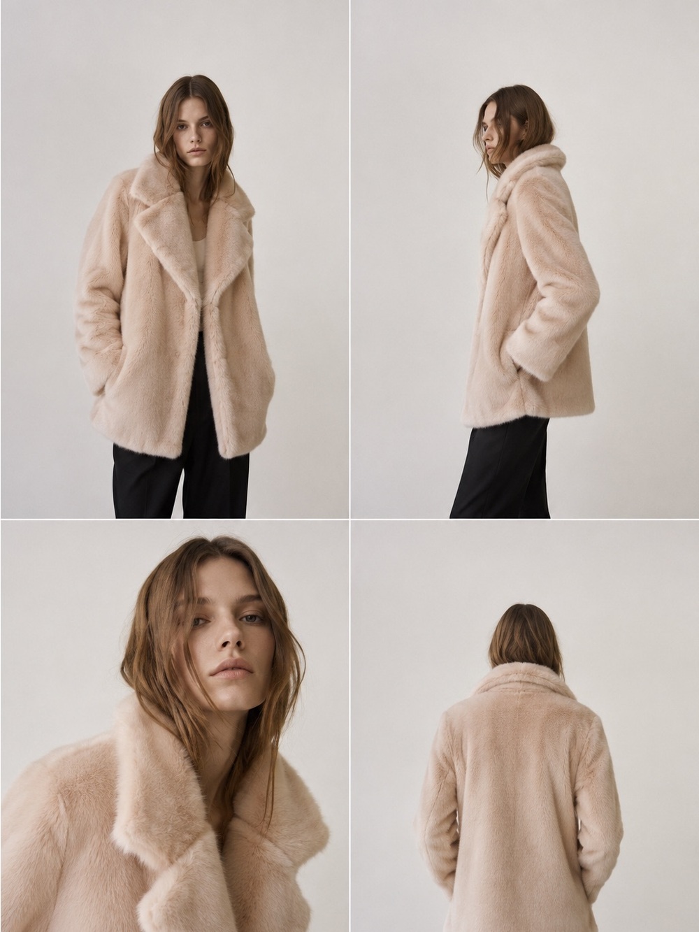 Zara Nude Pink Textured Fur Coat